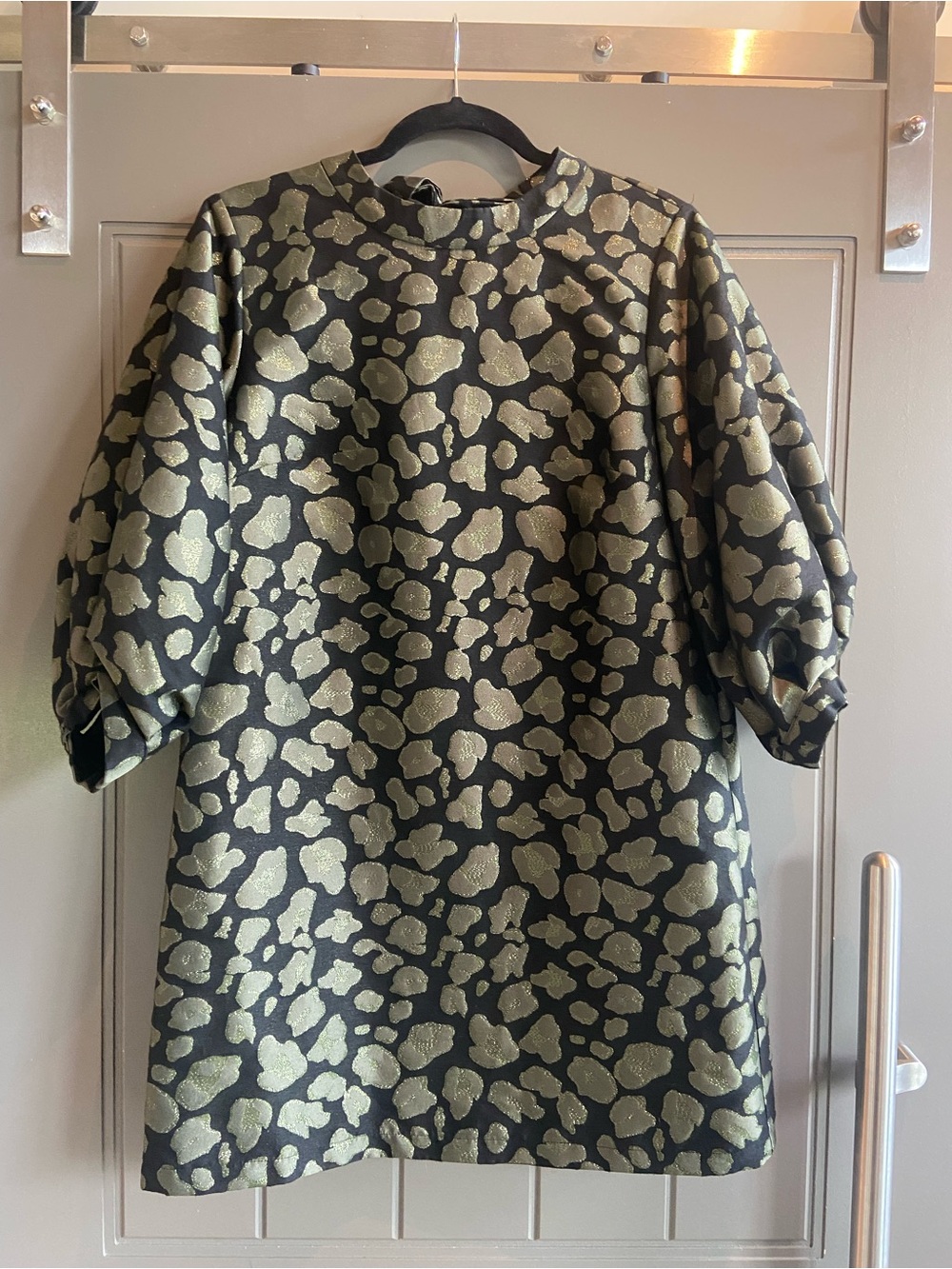 Black and Green Metallic Leopard Shift Dress